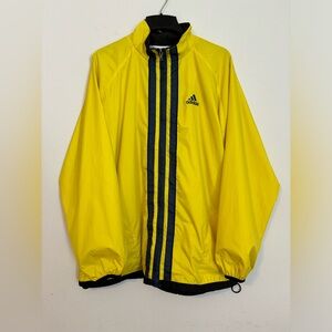 Vintage 90s Adidas Full Zip Bright Yellow Windbreaker 3 Stripes • Men’s XL / XXL